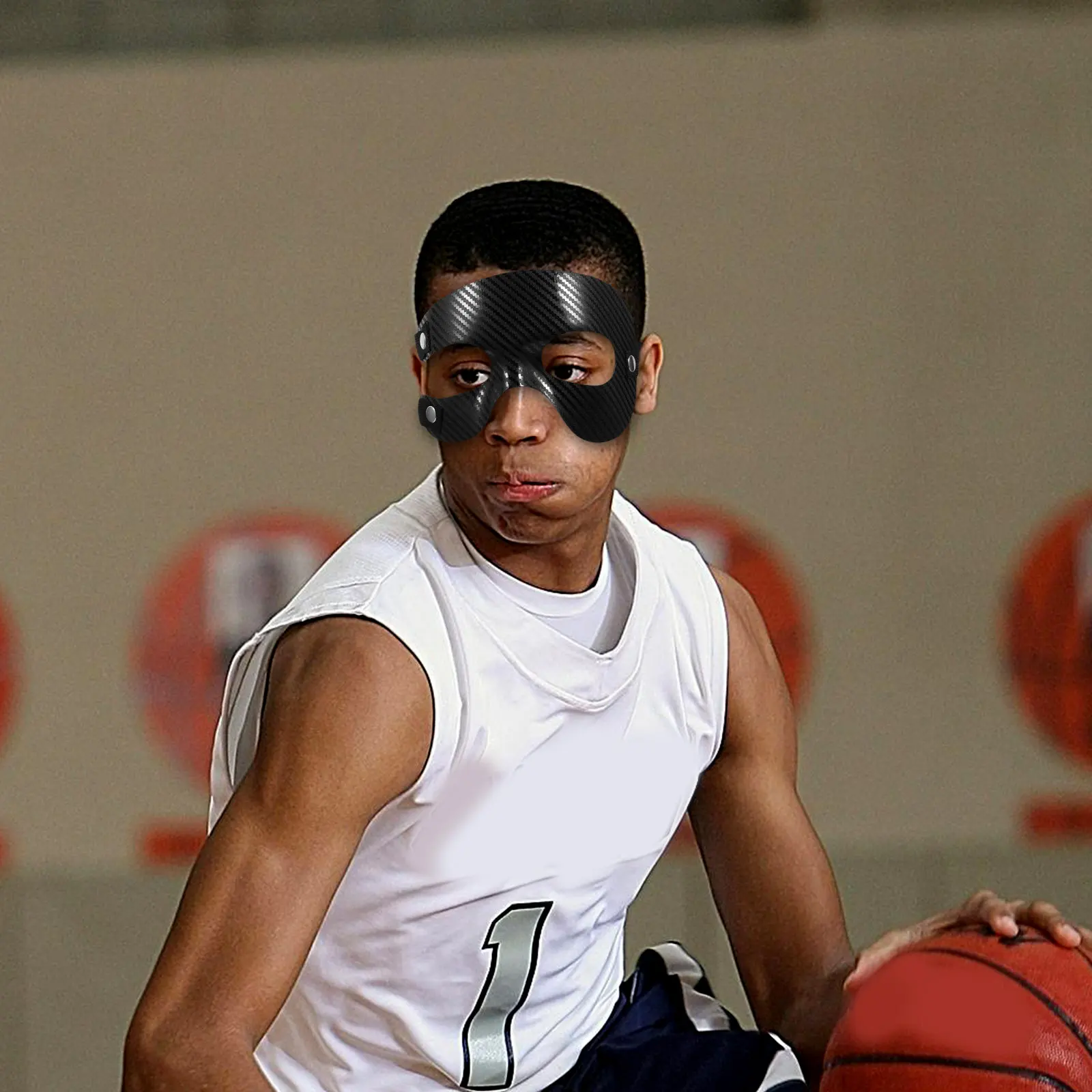 Sports Half Face Mask Basketball Nose Guard Collision Proof Lightweight PVC Material Easy Breathing Clear Vision Elastic Band