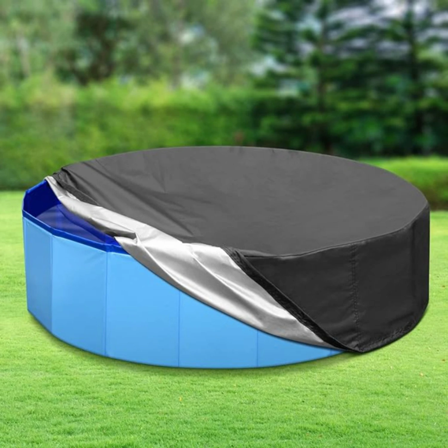 Waterproof & Dustproof Round Dog Pool Cover - Foldable & Washable, Pet Swimming Pool Protector with Drawstring Closure, Keep You