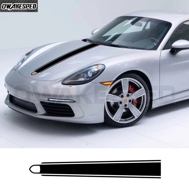 Car Hood Sticker Bonnet Stripes Carbon Fiber Vinyl Decal For Porsche 718 Boxster 982 Cayman GTS Spyder 2026 2016+ Accessories