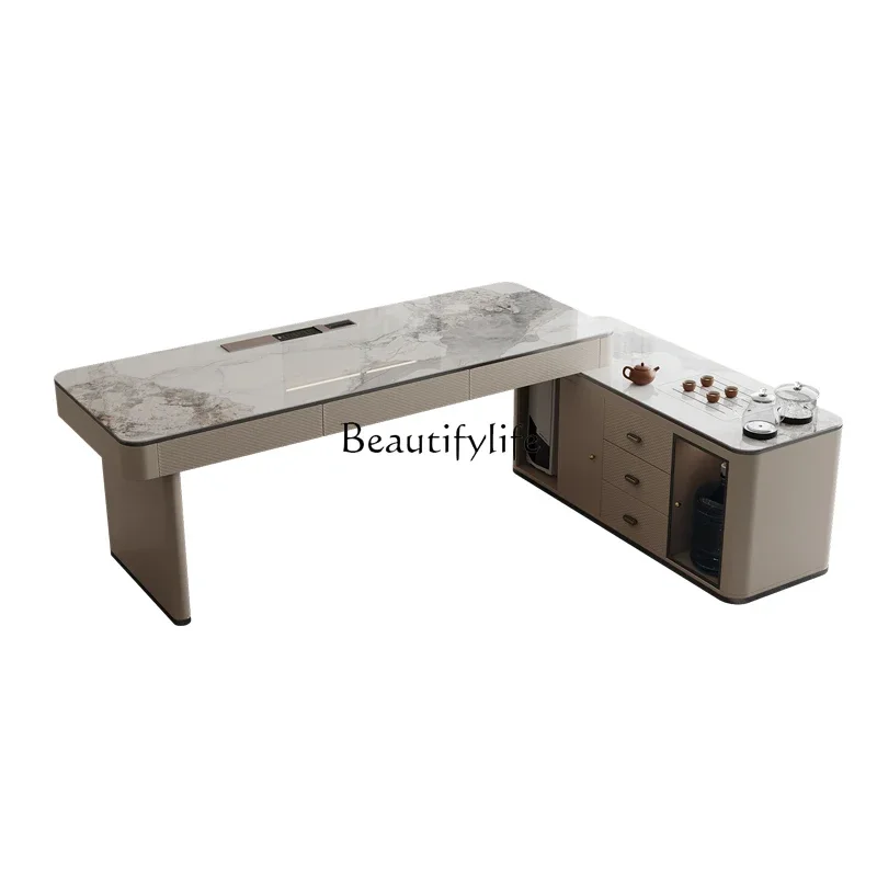 

ls 27Light luxury modern boss table rock slab office tea table integrated