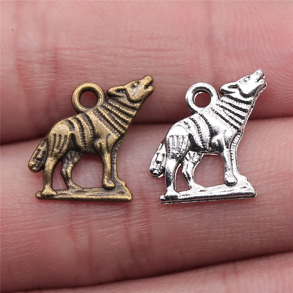 WYSIWYG 20pcs 15x15mm Charm Howl Wolf Howl Wolf Charms For Jewelry Making Antique Silver Color Wolf Charms