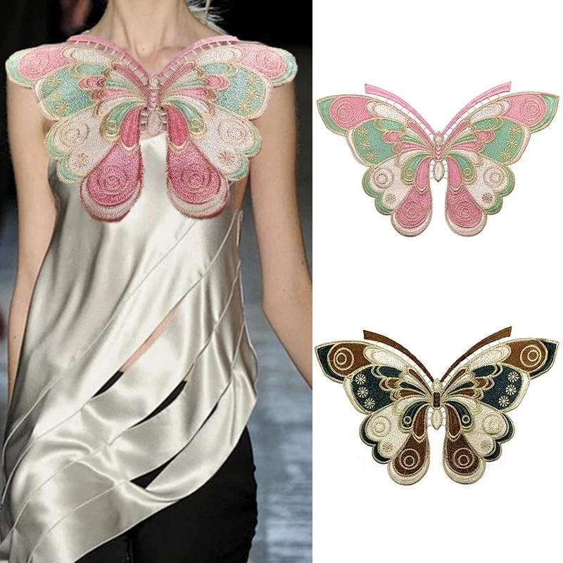 

1 шт., большая нашивка с вышивкой бабочки, ручная работа, подходит для шитья, нашивки на аксессуарах для одежды, 24*37 см