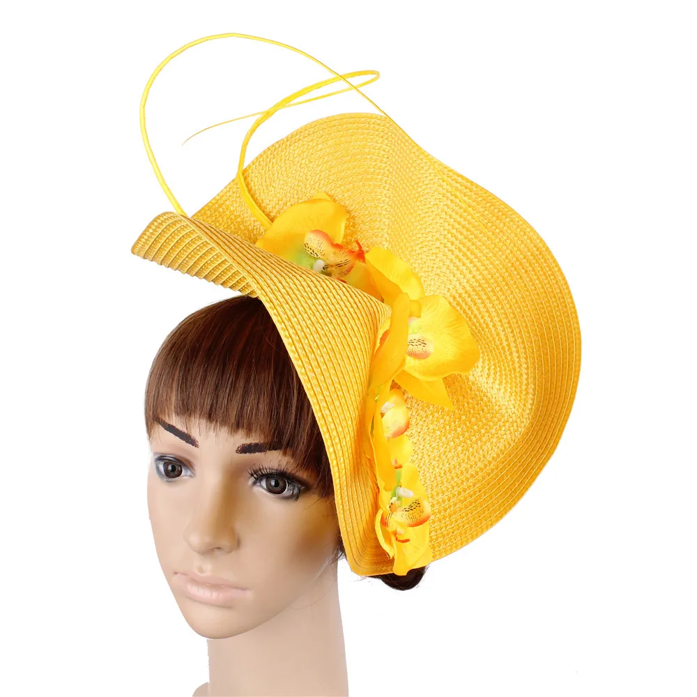 New Style Fashion Women Millinery Fascinator Hat Floral Bridal Elegant Married Headpiece Whith Headbands Church Straw Headwear