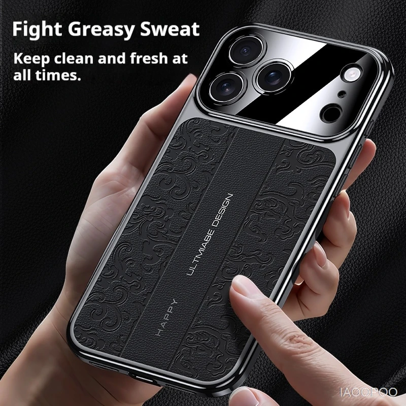 Luksusowe etui z miękkiego TPU z galwanizowaną, skórzaną tylną częścią do iPhone 18 Pro Max, 17 Pro Max, Air, iPhone 16, 15, 14 Pro Max — zdjęcie produktu 3
