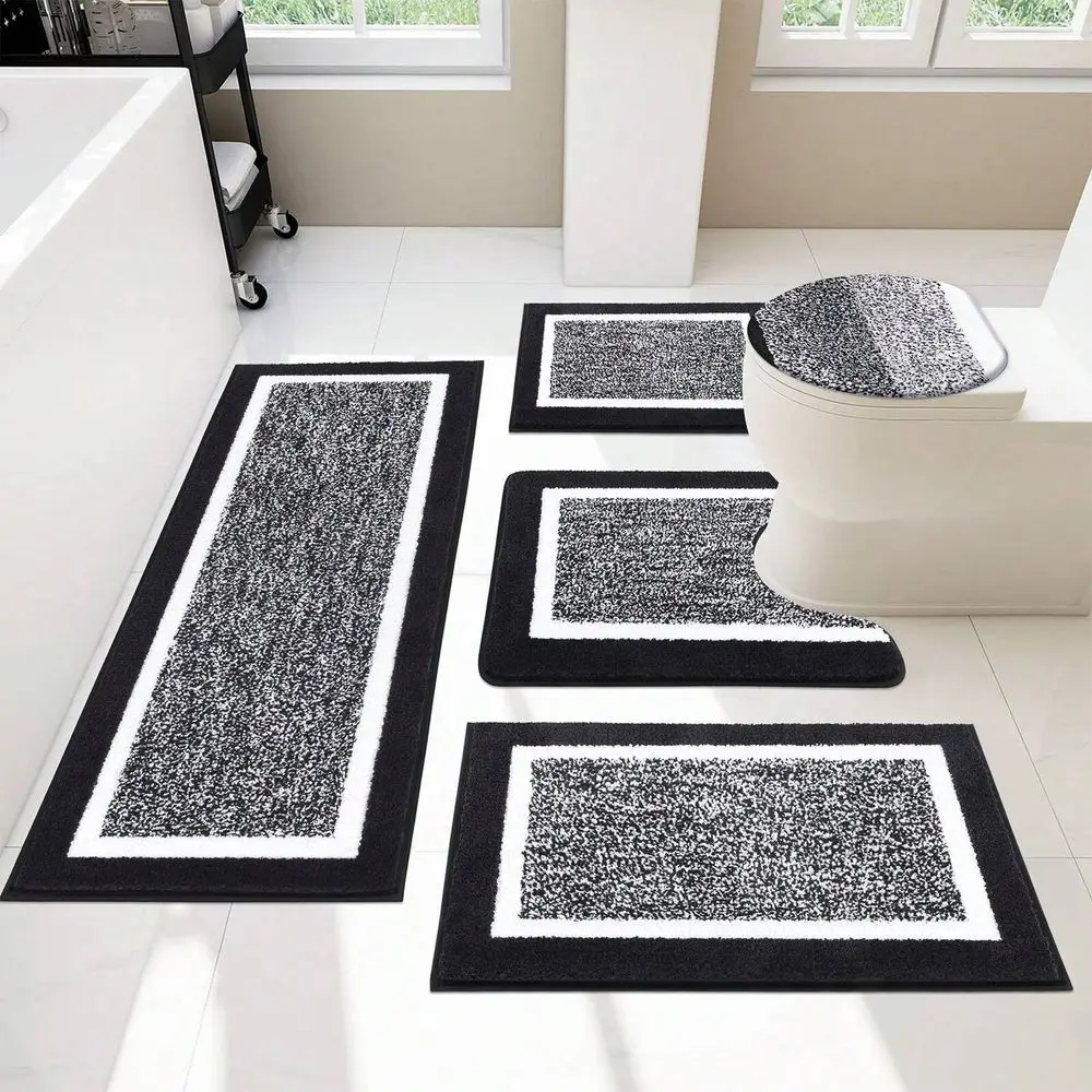 

5 Piece Bathroom Rugs Set With Toilet Lid Cover, Shower Rugs With U-Shaped Contour Mat, Absorbent Microfiber Plush Bath Mat