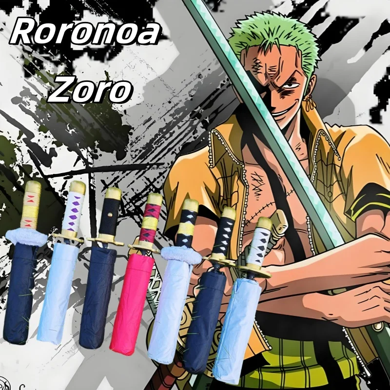 3-folding One Piece Katana Umbrella Solid Color Roronoa Zoro Sword Umbrella Real Size Japanese Katana Anime Parasol Rain Gear