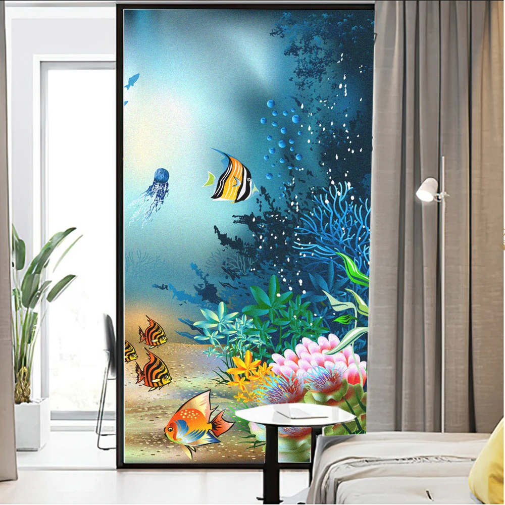 Window Film Privacy Frosted Glass Sticker Heat Insulation and Sunscreen Fish Decoration Self Adhesive sticker for Home