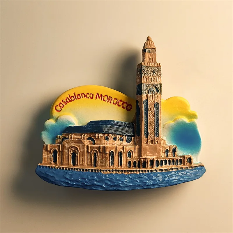 Morocco Casablanca Landmark Hassan II Mosque Tourist Commemorative Decoration Magnetic Fridge Magnet Resin Material