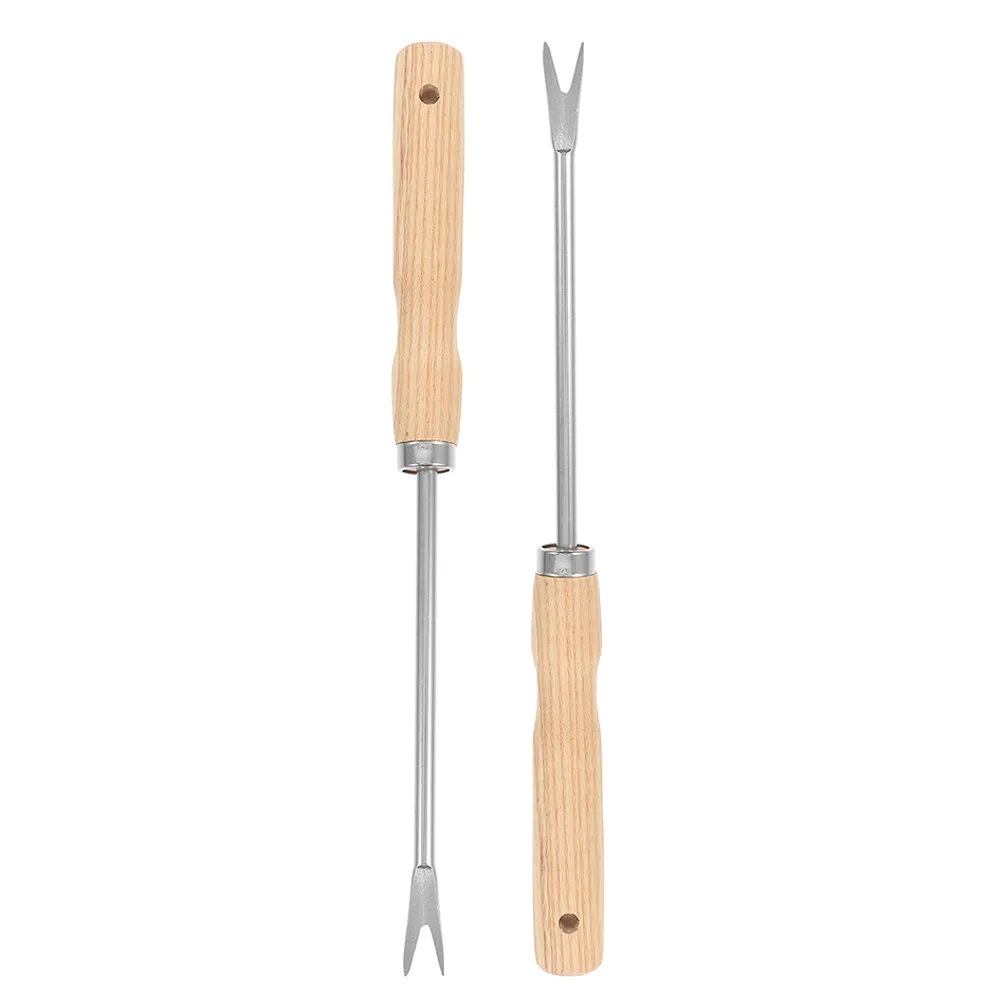 

2Pcs Ergonomic Wooden Handle Grass Puller Tool Iron Tip Dandelion Remover Weeding Tool for Home Garden Soil Loosening