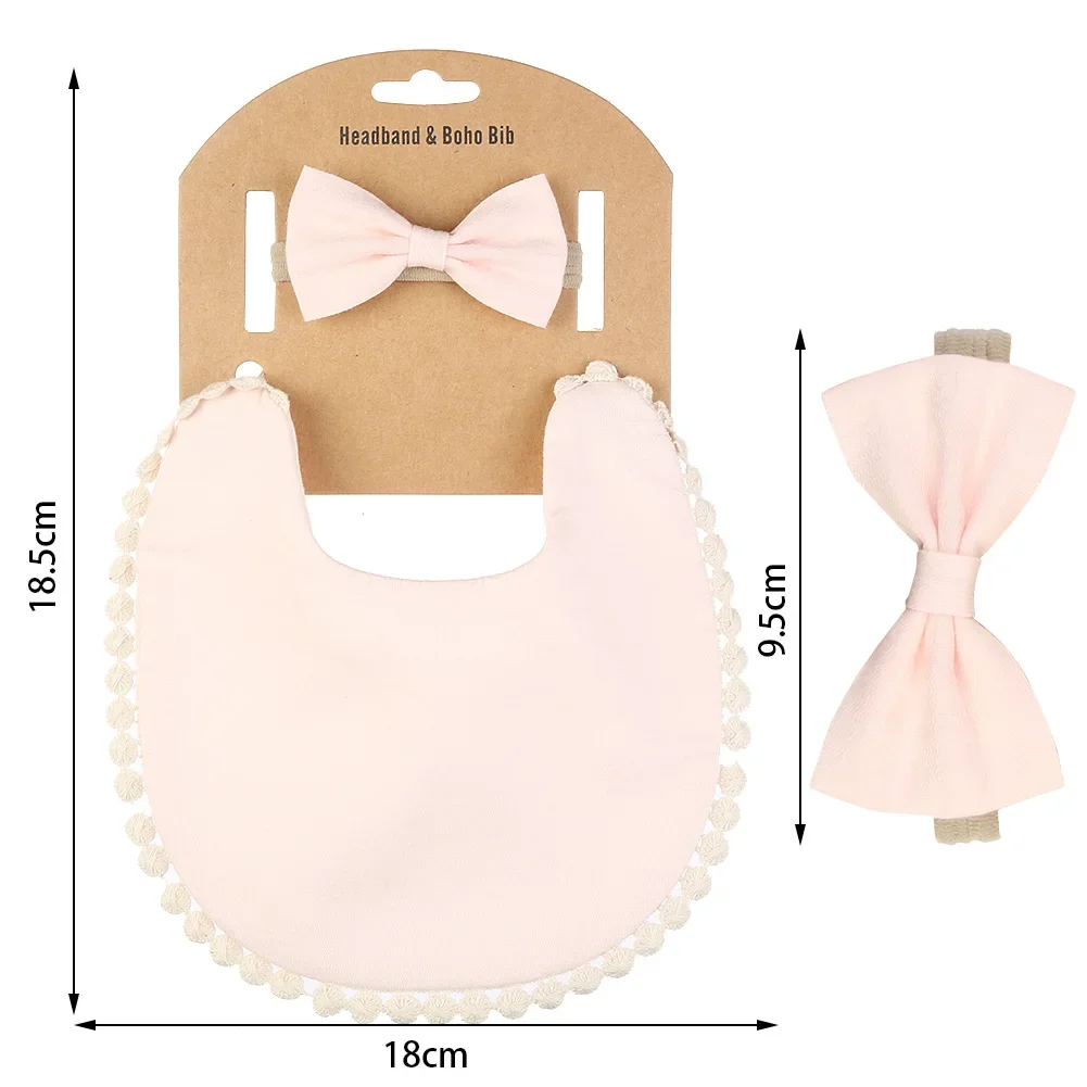 Baby Boy e Girl's Muslin Cotton Bib, Bambu Waterproof Feeding Burp Clothes, Bow Hair Nylon Bands, Solid Saliva Towel Scarf, 2Pcs por conjunto