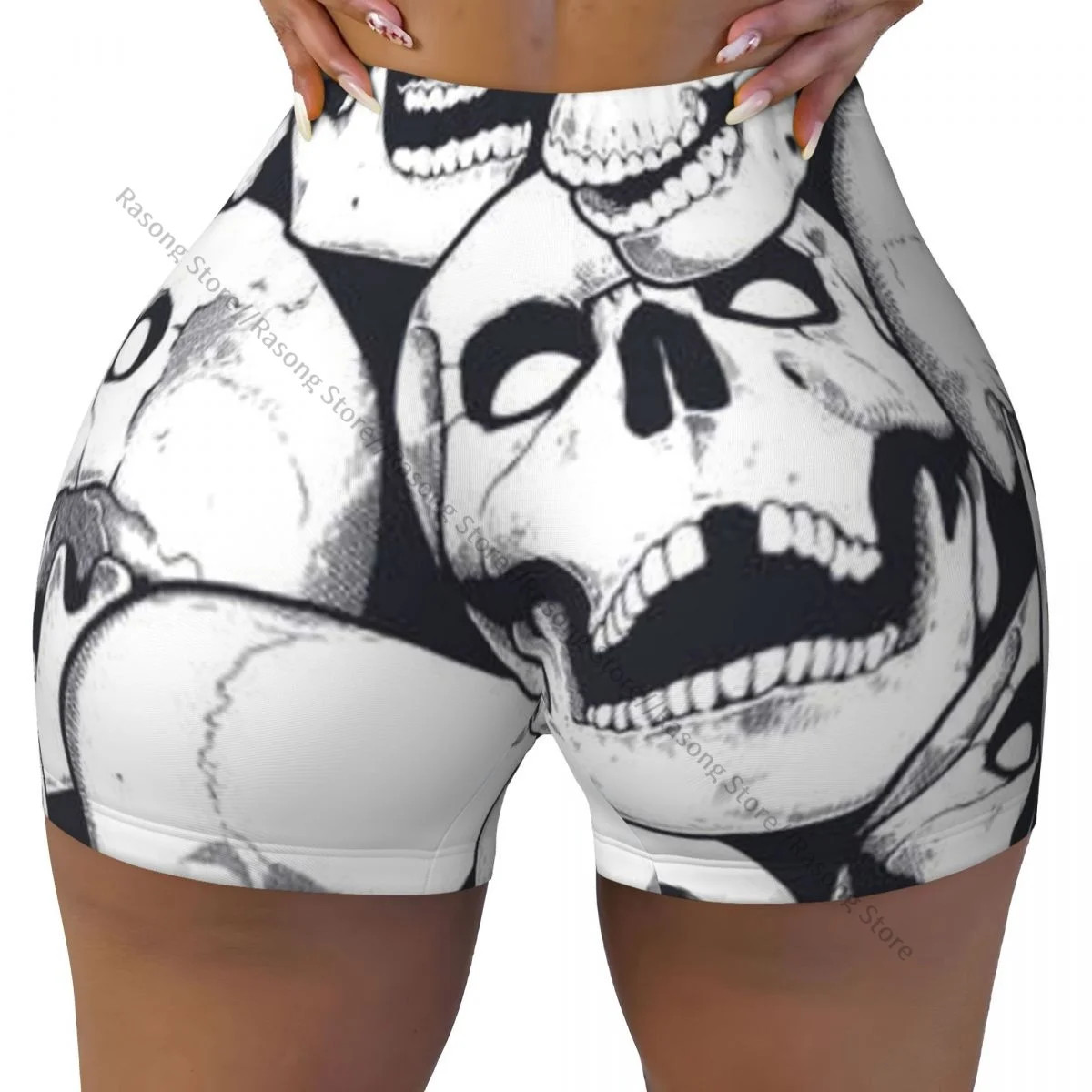 Women's Yoga Shorts Monochrome Engraving Skulls Scrunch Booty Butt Lifting Comfort Fitness Gym