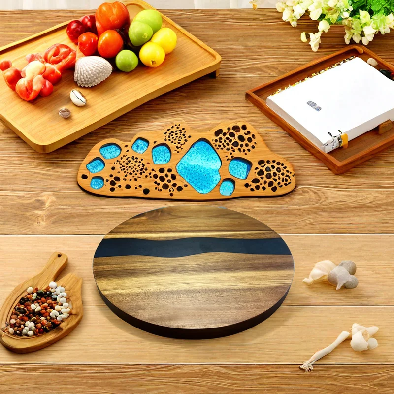 9.8 Inch Round Resin Acacia Wood Cutting Board, Kitchen Steak Tray, Fruit Cutting Board, Cheese Board, Bread Dessert Tray