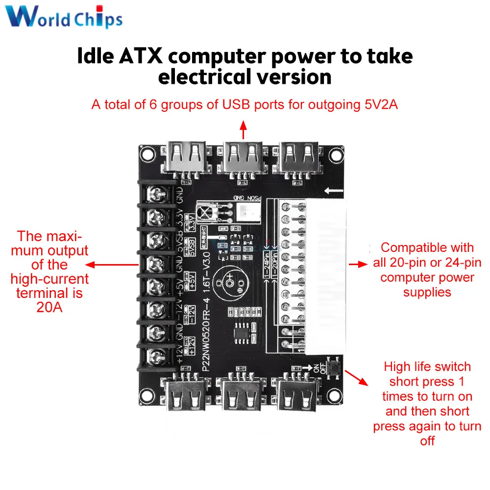 USB Charging Converter Power Adapter Desktop Computer Motherboard ATX Extension Board Power Supply Breakout Board with shell