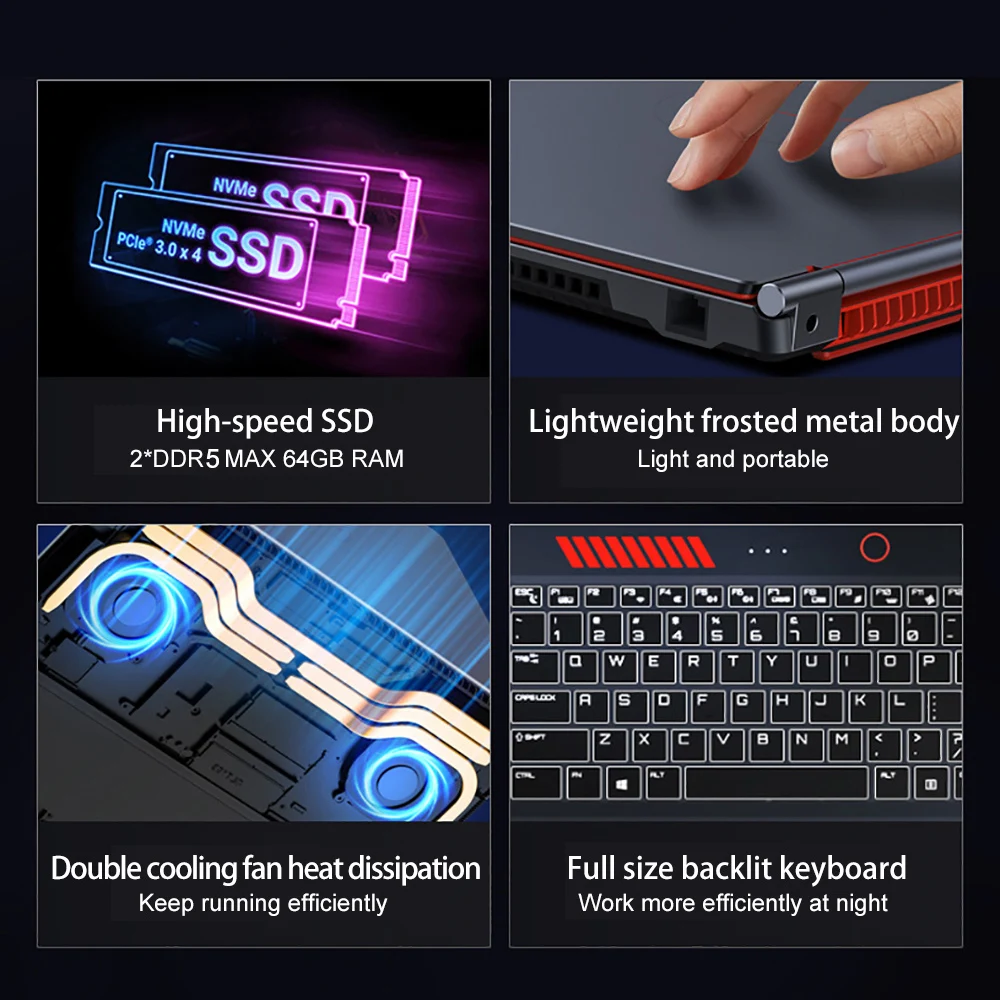 Notebook da gioco portatile da 16,1 pollici RTX4050 6G Intel Core i9-13900HK Windows11 RAM Max 64 GB 2 TB SSD DDR5 2 * M.2 WiFi Notebook da ufficio