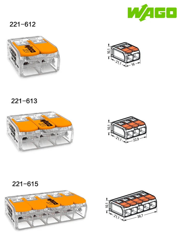 50pcs 221-612 221-63 221-615 Original 10AWG 6mm2 Universal Compact LED Splice Lever Wire Terminal Connector