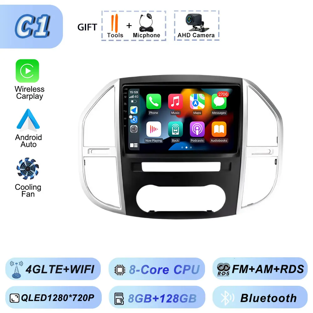 Android Auto WIFI Autoraido Intelligente Systemen DVD Autoradio Head Unit Draadloos Voor Mercedes Benz Vito 3 W447 2014-2020 CarPlay