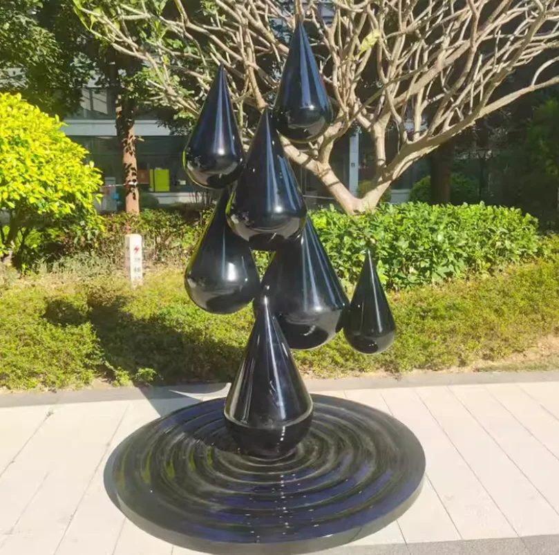 Garden Polished Modern Art Stainless Steel Outdoor Water Drop Abstract Sculpture Deposit Only