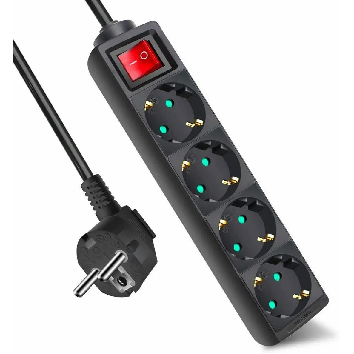 Maxia market - 3 meter electric extension strip with 3/4/5 plugs and black switch
