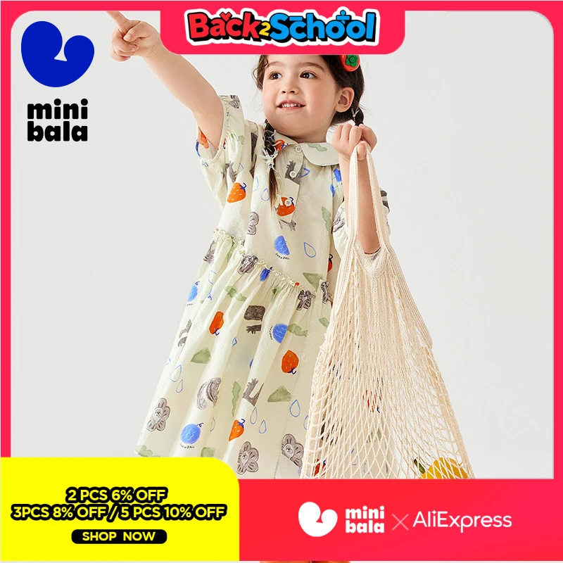 

Миниатюрное хлопковое платье Bala для девочек, приятное для кожи дышащее структурированное милое платье-блузка с рюшами для малышей, От 7 до 13 лет