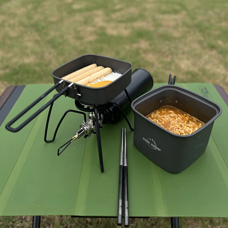 

Camping Square Pot Folding Portable Aluminum Alloy Lunch Box Frying Pan Cooking Set Pot Outdoor Tableware New