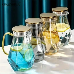 1PCS Diamond Texture Glass Teapot Can Place Cold/Hot Water Transparent Coffee Pot Home High Capacity Water Carafe Glass Pitcher