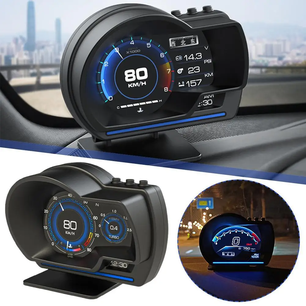 Four language Ead Up Display for OBD2+GPS Smart Gauge Car HUD Speedometer Turbo RPM Alarm for Car Truck