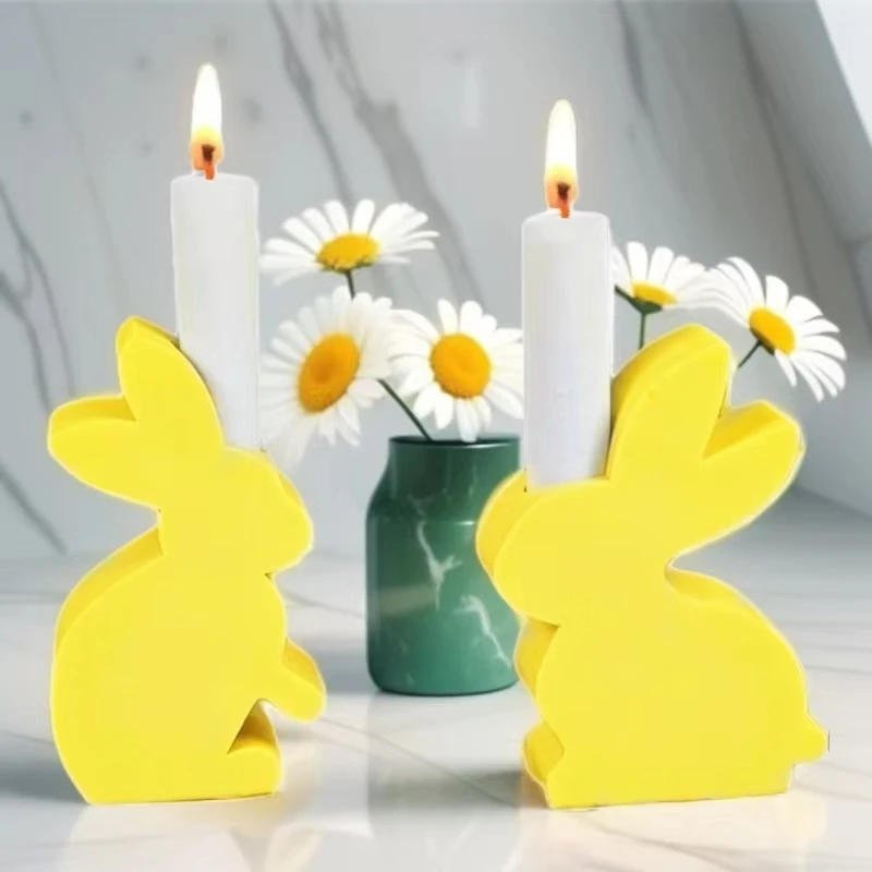 

Easter Bunny Candle Holder Mold DIY Cement Gypsum Silicone Mold Epoxy Resin Ornaments Mold Home Decoration Crafts