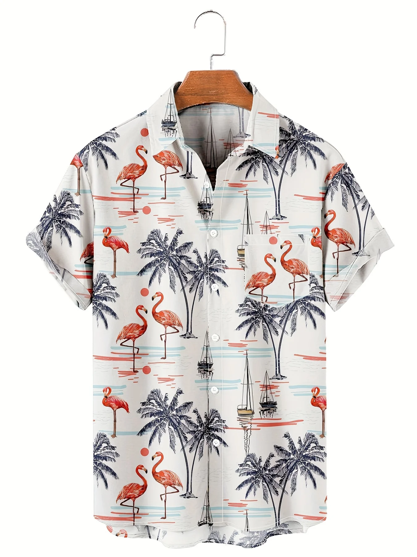 Hawaiian coconut pattern men's short sleeve lapel shirt, comfortable and casual men's tops for summer vacation