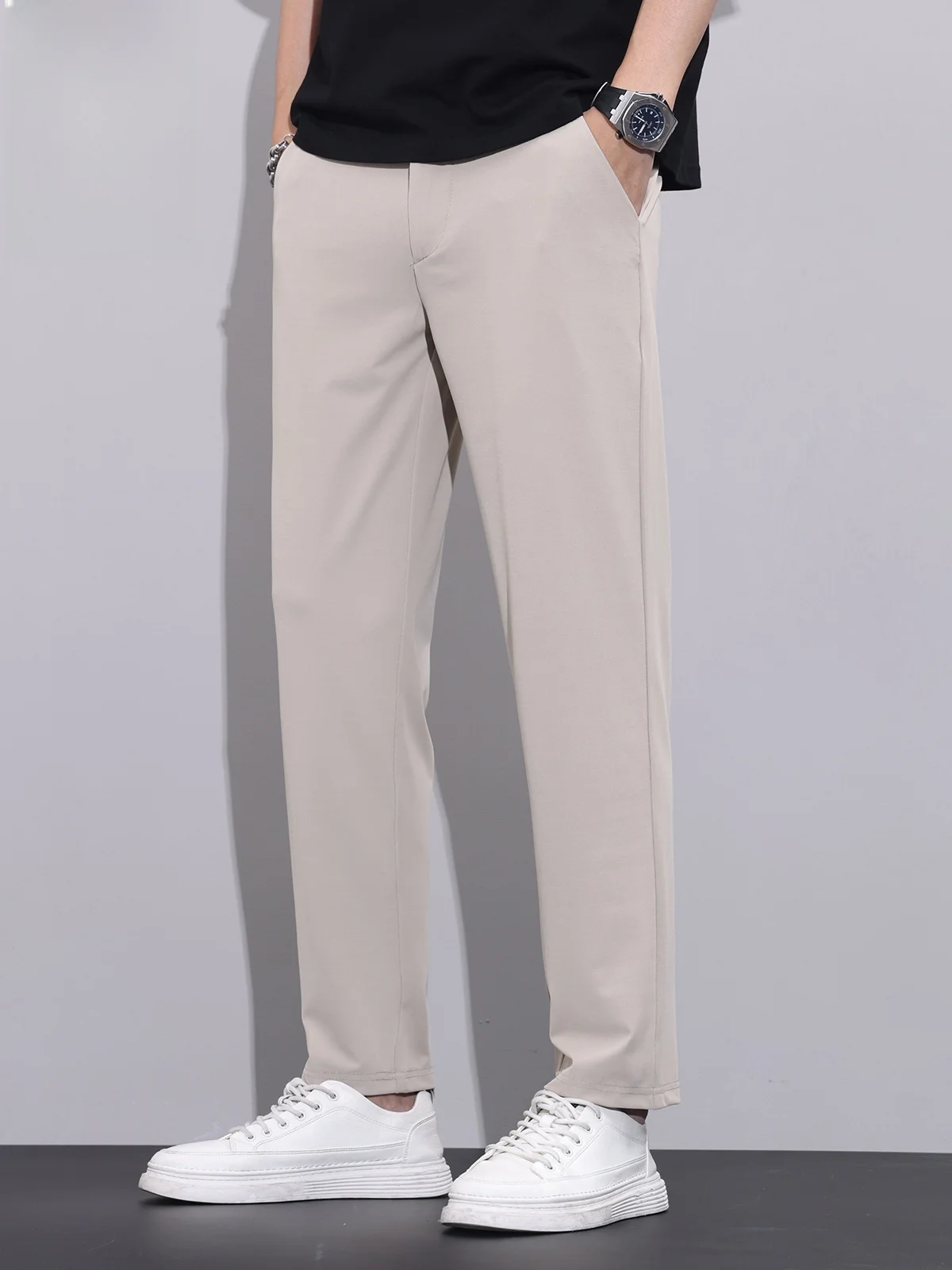 

Silk Men's Casual Pants Elastic Pure Color Versatile Long Summer 2025 Slim Fit Youth Active Sle Anti-Wrinkle Thin