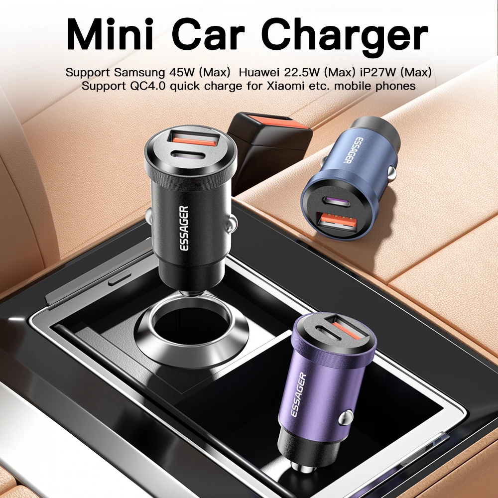 Essager-cargador USB de 45W para coche, carga rápida QC 4,0 PD 3,0 SCP 5A USB tipo C para iPhone 14 13 Pro Huawei Xiaomi Samsung S22 Ultra