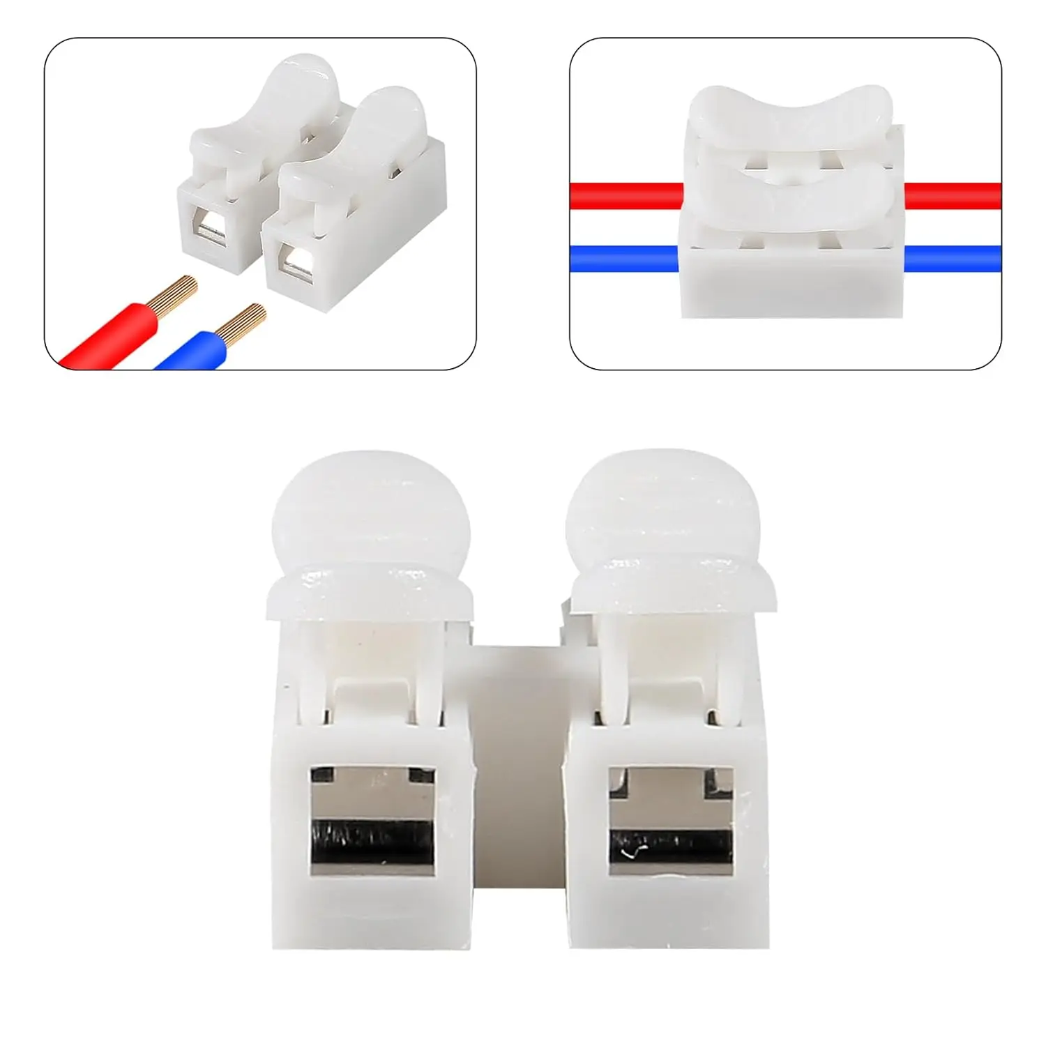 55pcs CH-2 Electrical Cable Connectors Block Push Quick Wire Cable Connector 2 Pin Push-in Spring Loaded Electrical Connectors