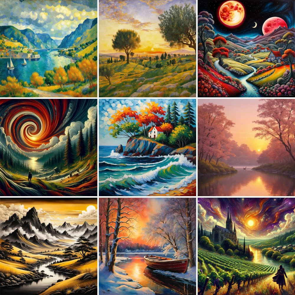 Landscape Fantasy Nature Printed Cross Stitch Embroidery Full Kit DMC Threads Sewing Craft Handmade Handiwork Sales Design Magic