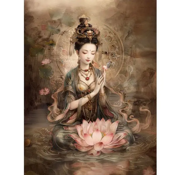 11CT 9CT Lotus Guanyin the Buddha Embroidery DIY Chinese Style Printed Kits Cross Stitch Needlework Sets Home Decor Crafts