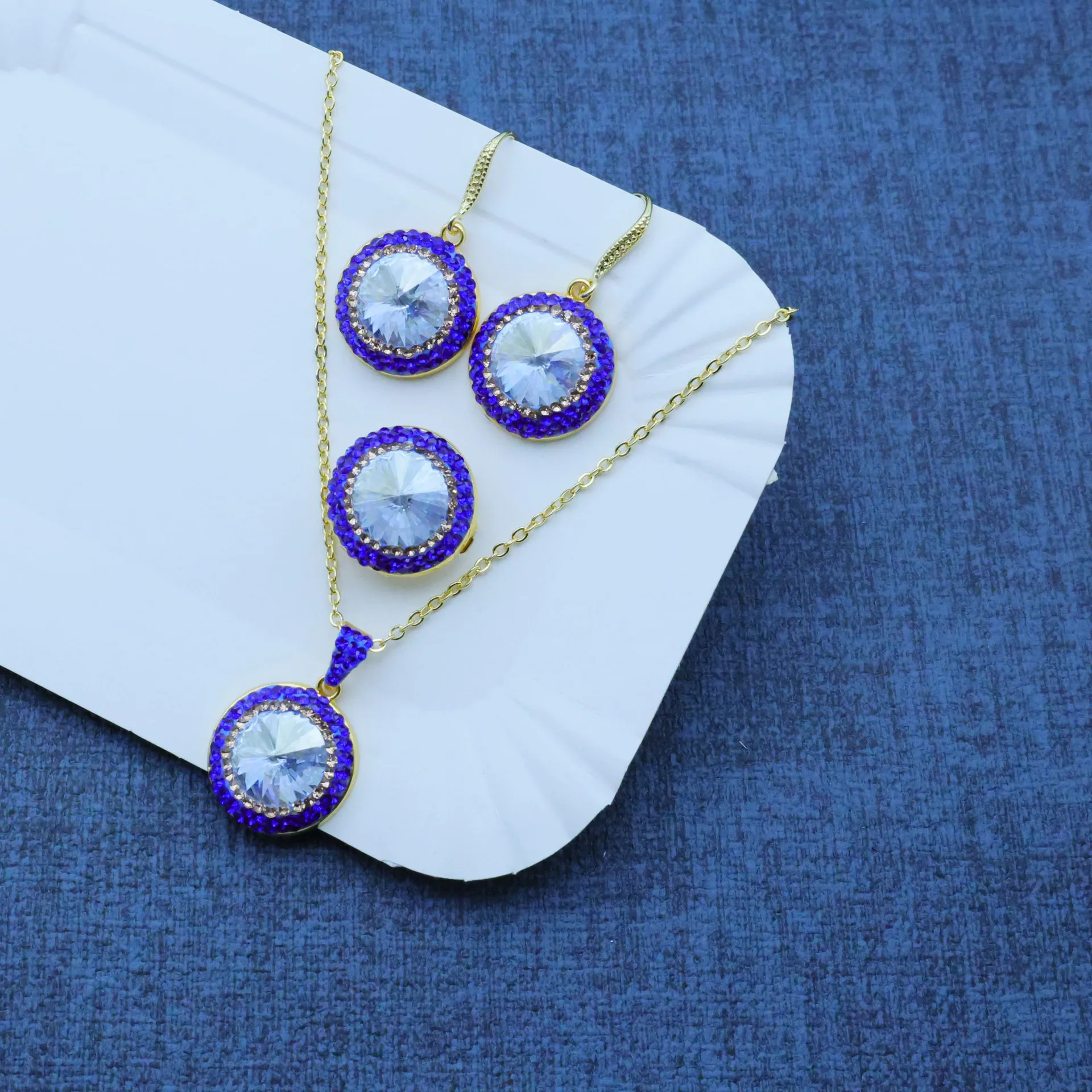 DIY accessories Cross-border new original new product crystal glass blue diamond three-piece jewelry DIY three-piece earrings ne