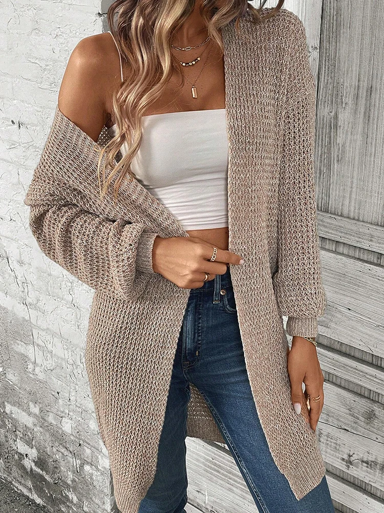 เสื้อคลุมคาร์ดิแกนผู้หญิงสีเบจ - Longline Cardigan Knit บทวิจารณ์และราคา
