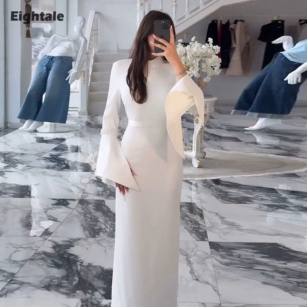 

Eightale Arabic Wedding Dresses O-Neck Customized High Neck Beaded Mermaid Bridal Gowns Long Sleeves Satin vestidos de novia