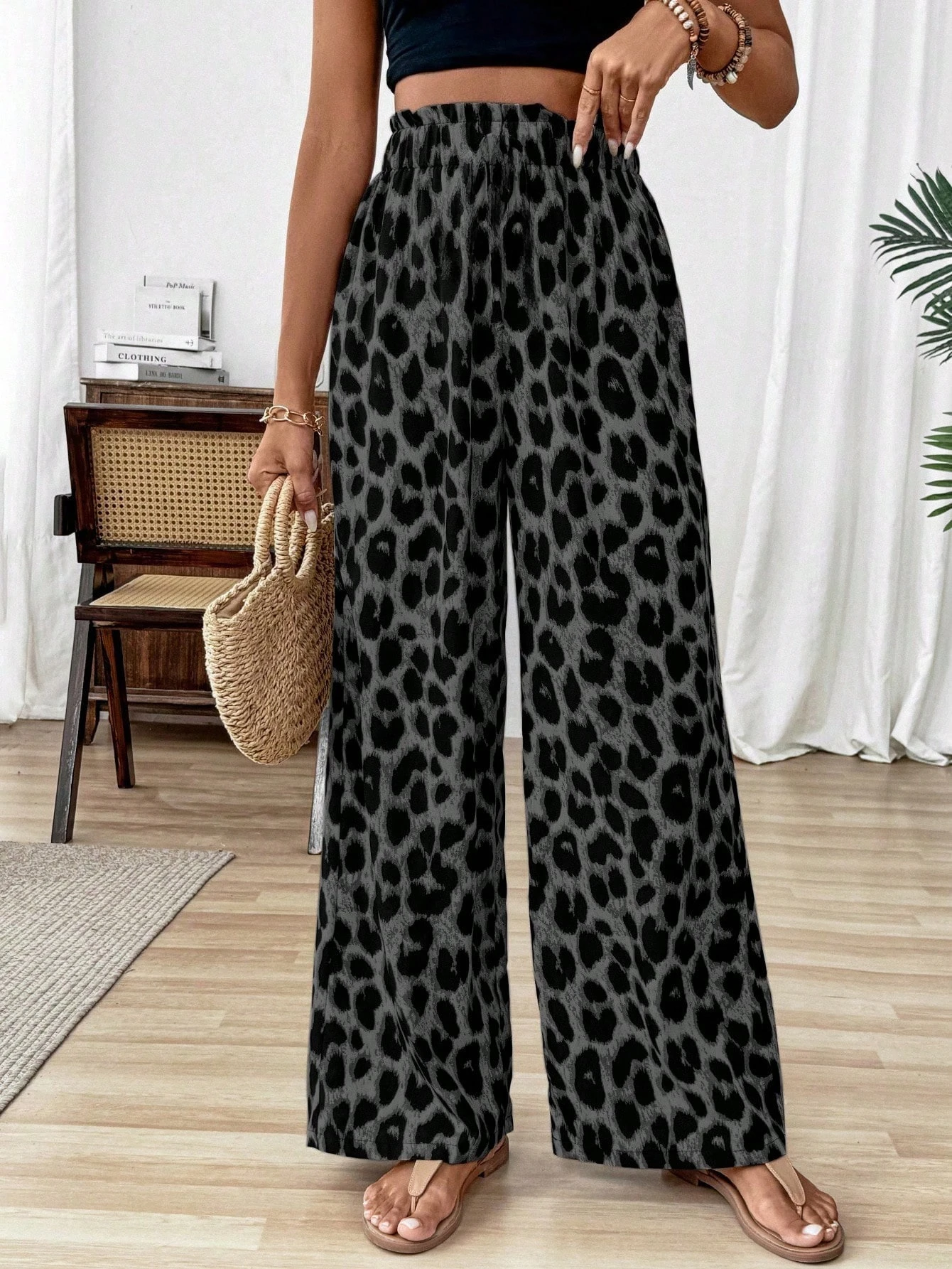 

226 Summer Fashion New Bohemian Leopard Pattern Style 3D Printed Loose Straight Pants Street Harajuku Casual Sports Loose Pants