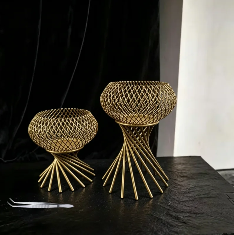 Set of 2 Golden Candle Holders for Halloween and Christmas, Includes Tweezers, Bar and Restaurant Atmosphere Candle Holder Decor
