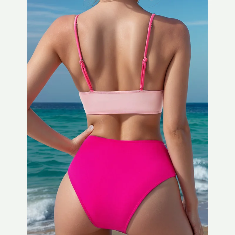 Conjunto de Bikini de cintura alta entrecruzado, traje de baño de dos piezas para playa y verano, ropa Ootd, 2024