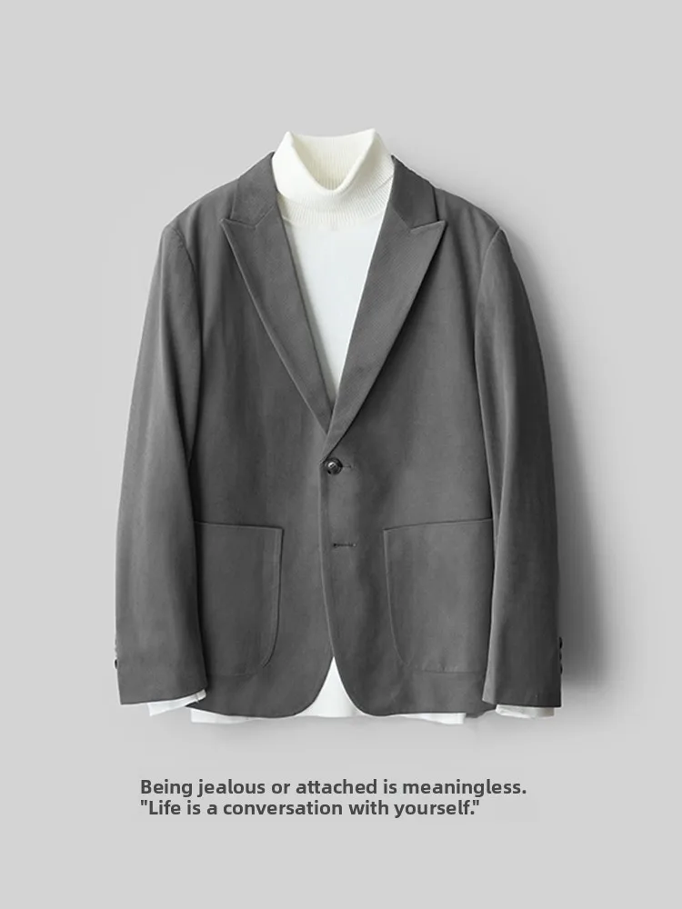 

Slim Fit Corduroy Busin Suit Men's Thi Sle Casual Faion Single-Breasted irt Sli Autumn Winter Polyester Fiber