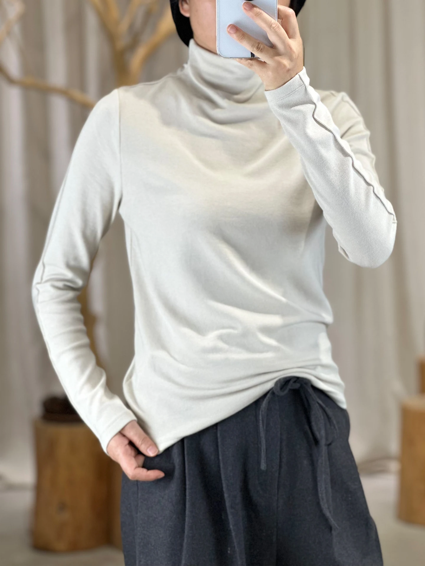 

Simple Casual High Collar T-irt Women's Base irt Slimming Versatile Top Comfortable Soft Cotton Polyester Rayon Blend