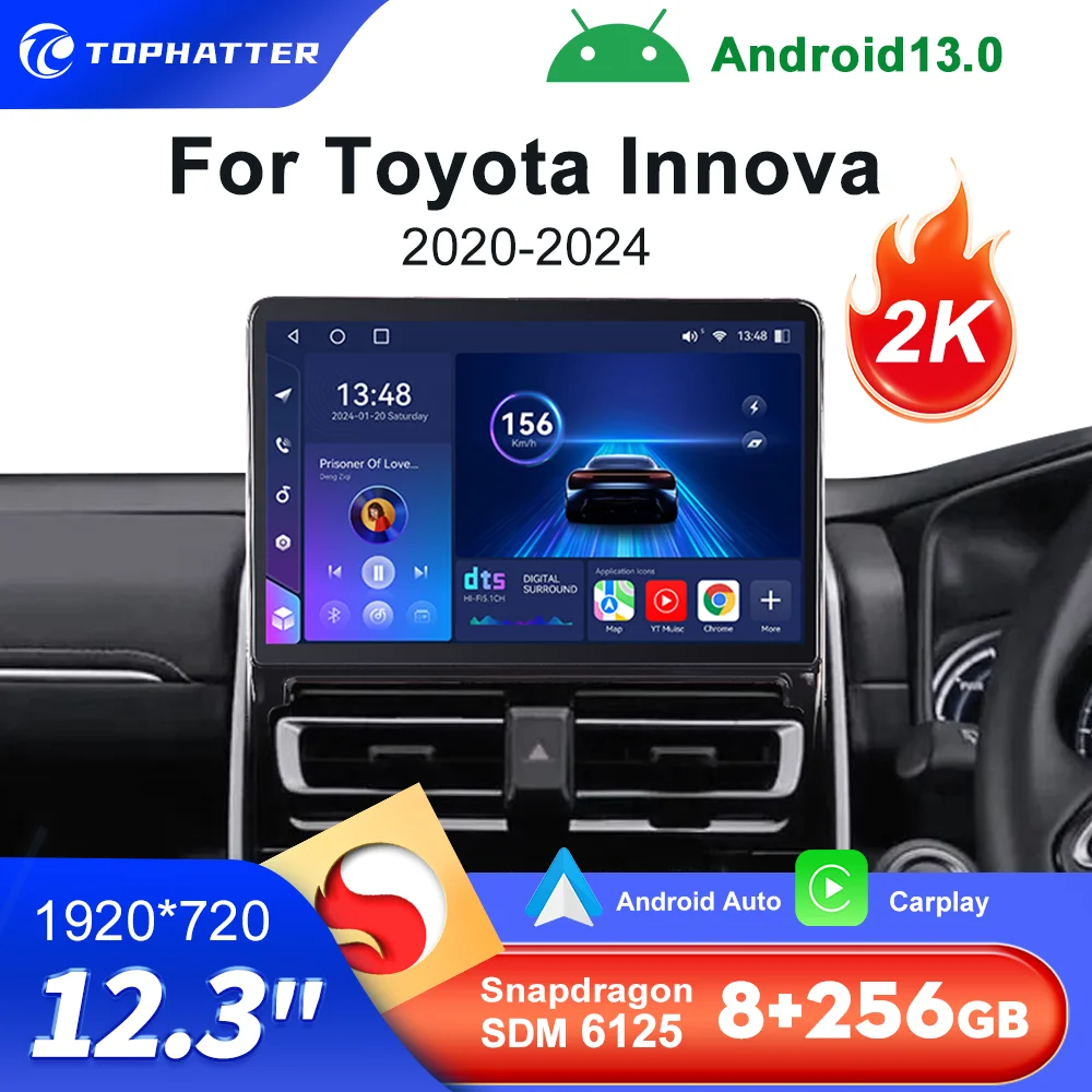 Android 13 For Toyota Innova 2020-2024 Qualcomm Android Car Stereo Radio Multimedia Player Head Unit 2K Screen Navigation DTS