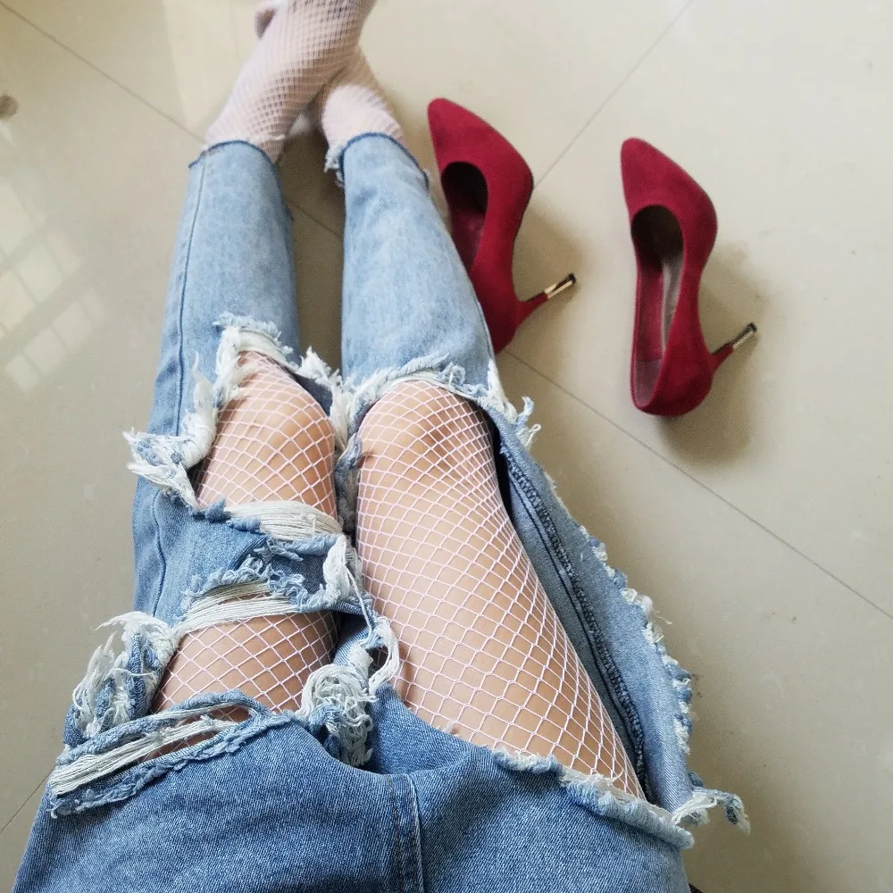 fashion white medium grid women high waist stocking fishnet club tights panty knitting net pantyhose trouser mesh lingerie TT016