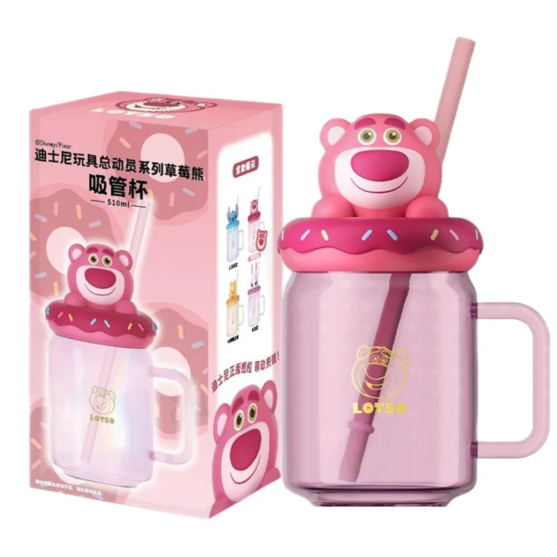 Nieuwe Officiële Zootopia Stitch Aardbei Beer Judy Water Cup met Stro Cartoon Anime Hoogwaardige Glazen Beker Voor meisje Gift
