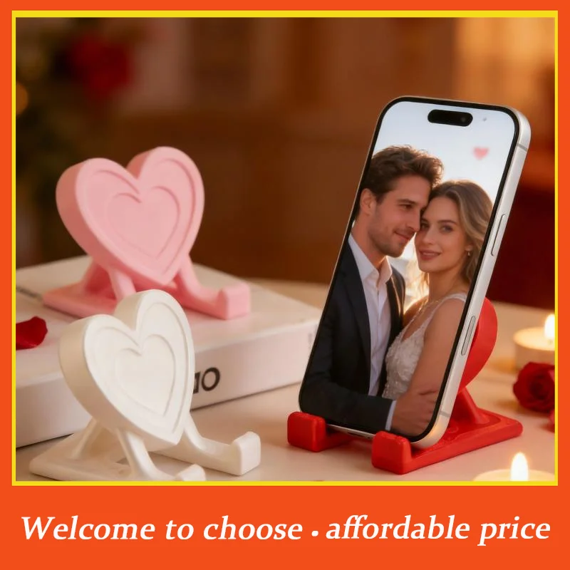 {}1pc new 3D Printed Heart Shaped Phone Stand Stable Non Slip Base Great For Home Office Desktop Valentine's Day Gift For Girls