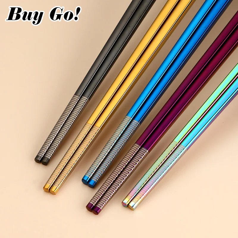 1Pair Japanese Chopstick Stainless Steel Metal Food Sticks Fast Food Noodles Sushi Laser Engraving Chopsticks Tableware Bar