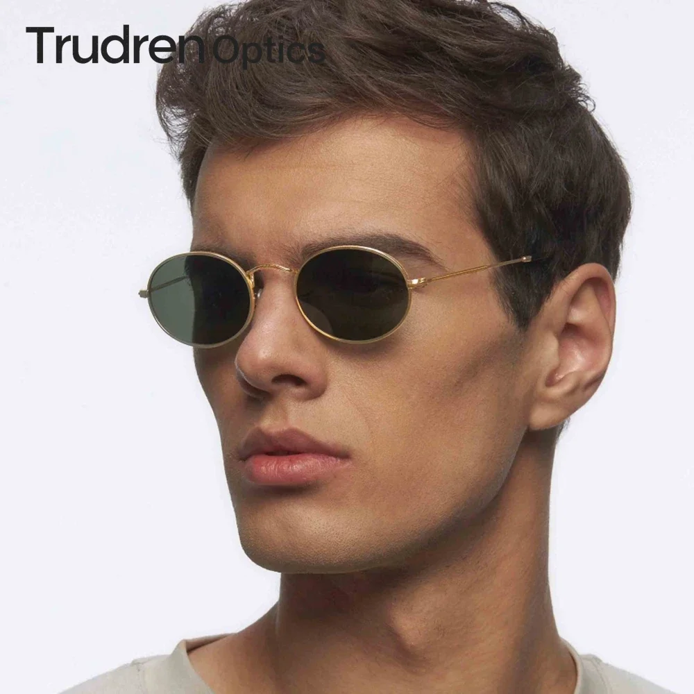 Trudren Unisex Designer Small Oval Sunglasses for Men Classic Retro Polarized Sun Glasses Womens Coin Edge Metal Sunglass RB3547