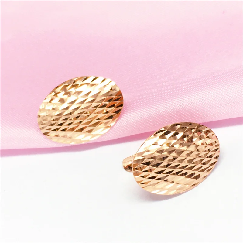 

New in Creative 585 Purple Gold Earrings for Women Plated 14K Rose Gold Shining Oval Ear Buckle Light Luxury Charm Jewelry