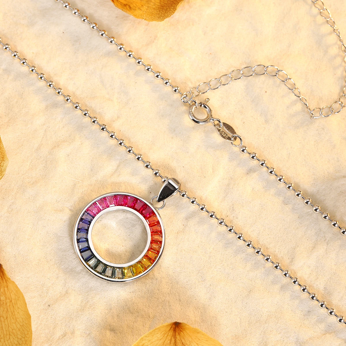 Statement Pendant Necklace Rainbow Color Design Circle Multicolor 925 Sterling Silver Queen Elizabeth II Necklaces Jewelry