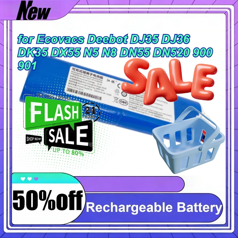 

Литий-ионный аккумулятор 14.4V 2600mAh для роботов-пылесосов Ecovacs Deebot DJ35 DJ36 DK35 DX55 N5 N8 DN55 DN520 900 901